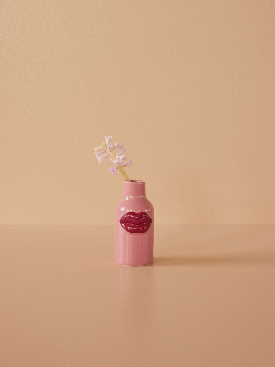 Ceramic Vase with Lips in Pink - small