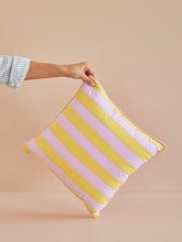 Load image into Gallery viewer, Cotton Cushion with Striped Print by Rice - Yellow / Lavender
