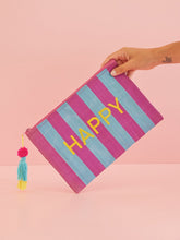 Load image into Gallery viewer, Recycled Plastic Pouch Bag - Happy - Blue and Purple Stripes
