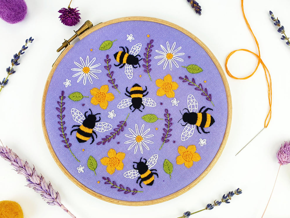 Bees and Lavender Handmade Embroidery Kit Hoop Art