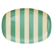 Load image into Gallery viewer, Melamine Rectangular Plate in Green Stripe print
