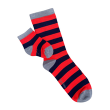 Load image into Gallery viewer, Red &amp; Navy Stripe Bamboo Sock (seamless toe)
