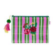 Load image into Gallery viewer, Recycled Plastic Pouch Bag - Flowers - Green and Pink Stripes
