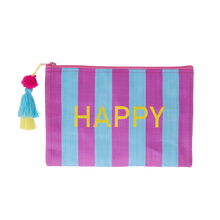 Load image into Gallery viewer, Recycled Plastic Pouch Bag - Happy - Blue and Purple Stripes
