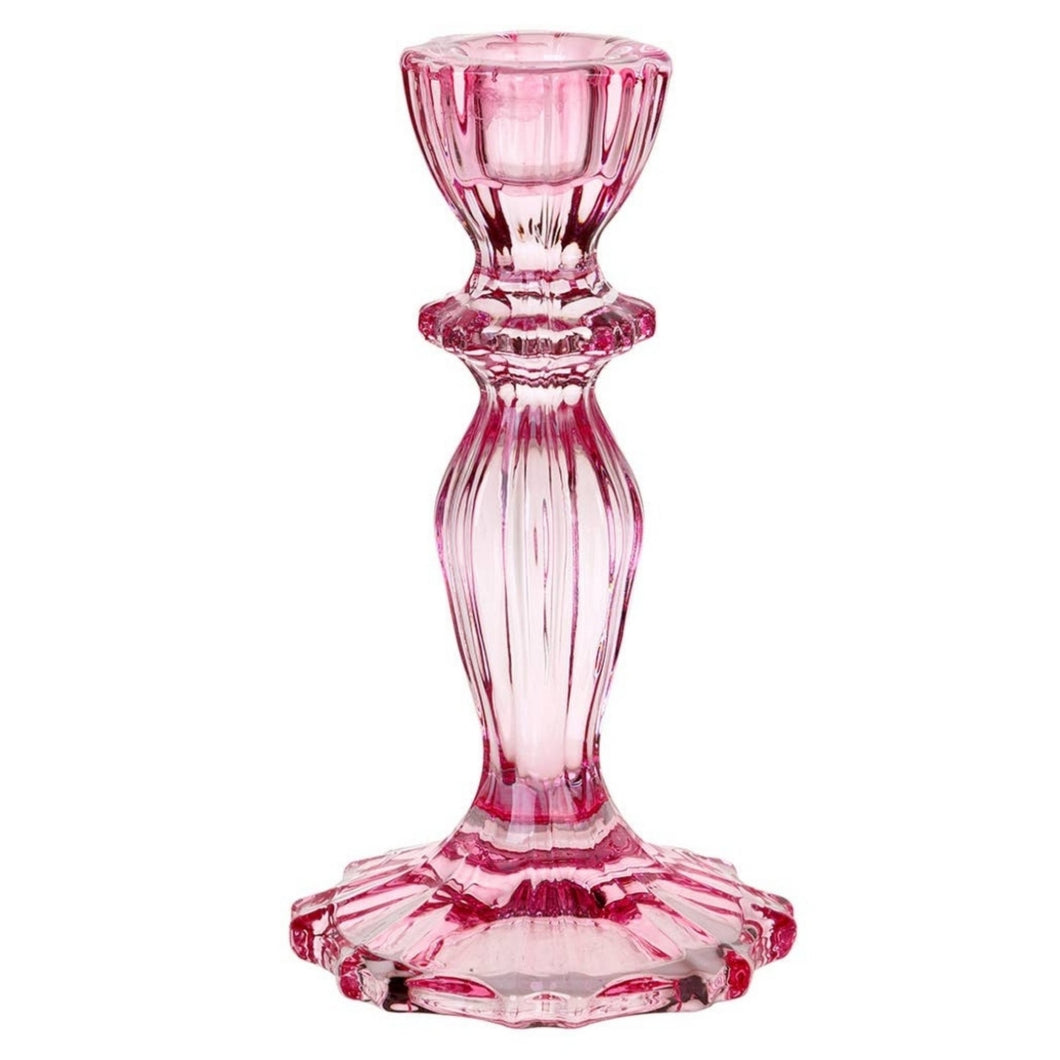 Pink Glass Candle Stick Holder