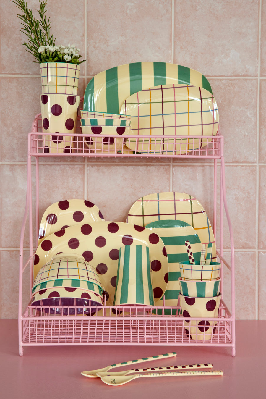 Melamine Rectangular Plate in Green Stripe print