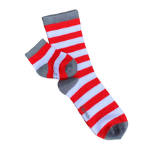 Load image into Gallery viewer, Red &amp; White Stripe Bamboo Sock (seamless toe)
