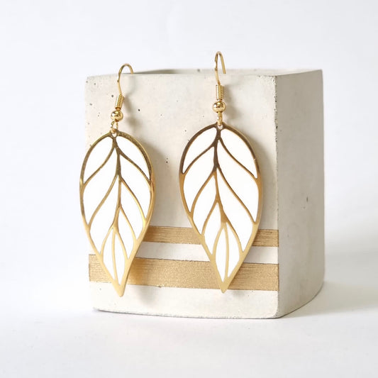 Large leaf earrings - White