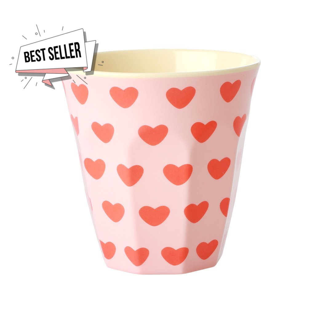 MEDIUM MELAMINE CUP - SOFT PINK - SWEET HEARTS PRINT