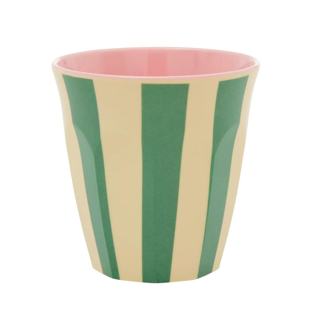 Melamine Cups in Green Stripe print - Medium